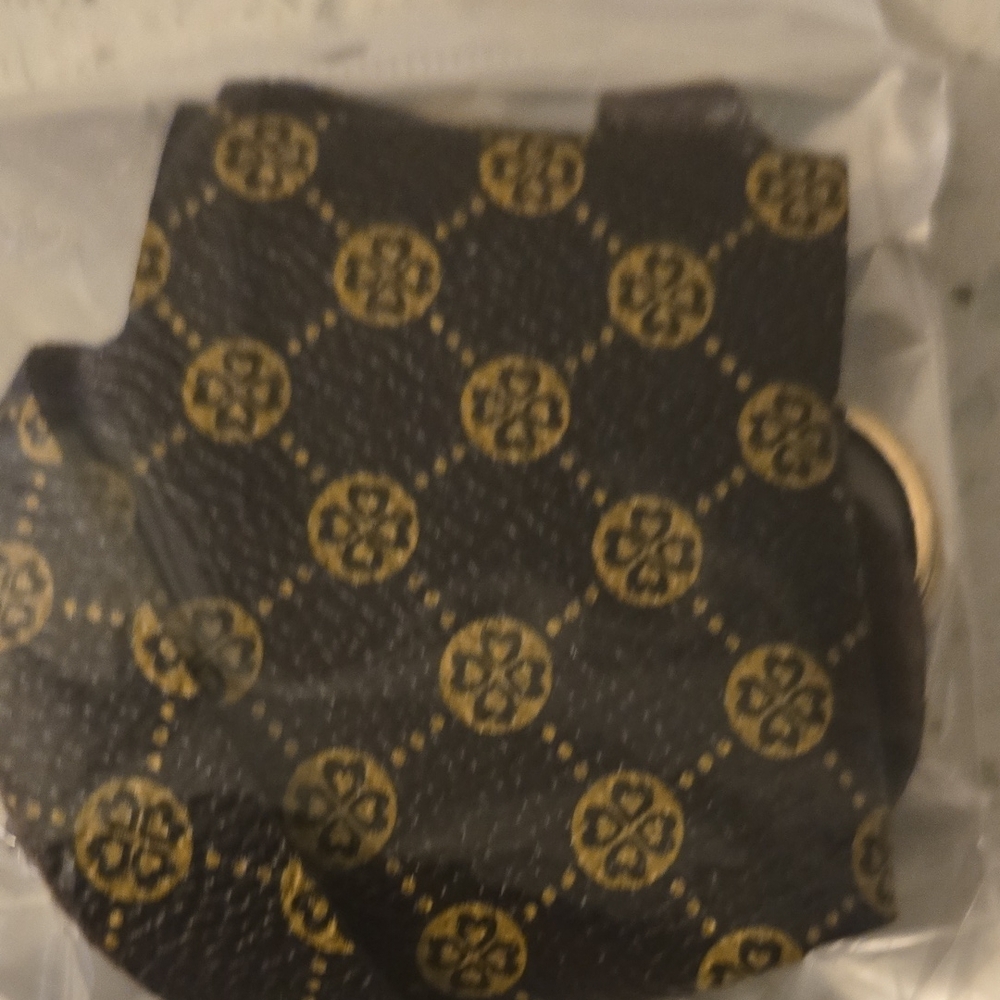 Black and Gold Patterned Leather  Wireless Ear Bud Case Holder